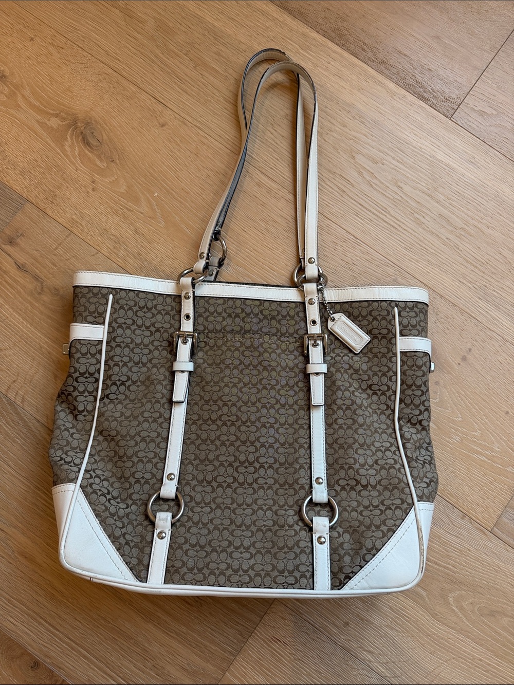 Coach Brown Signature Tote with White Trim
